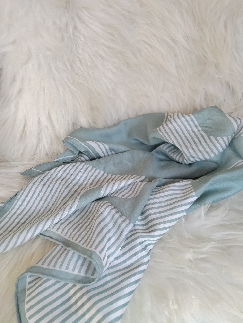 Light Green & White Striped Silk Blend Scarf